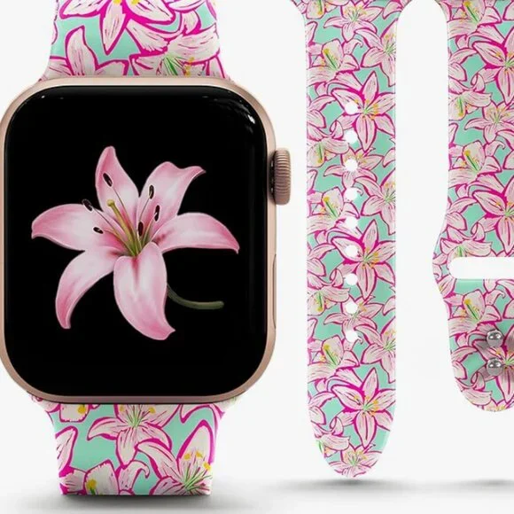 Flowers Silicone Watch Band Compatible with Apple Watch